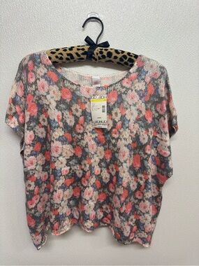 Bongo Lightweight Floral Knit Women’s Top - Pink Multicolor Sz L